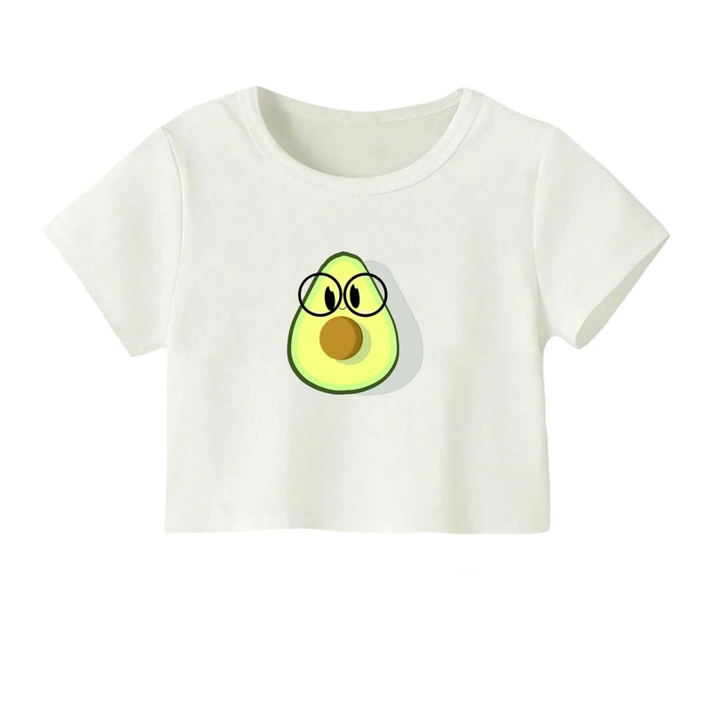 کراپ‌ تی‌شرت آستین کوتاه زنانه مدل آووکادو عینکی