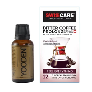 کاندوم سوئیس‌کر مدل Coffee Prolong بسته 12 عددی به همراه روغن یودن کد 01 حجم 30 میلی لیتر