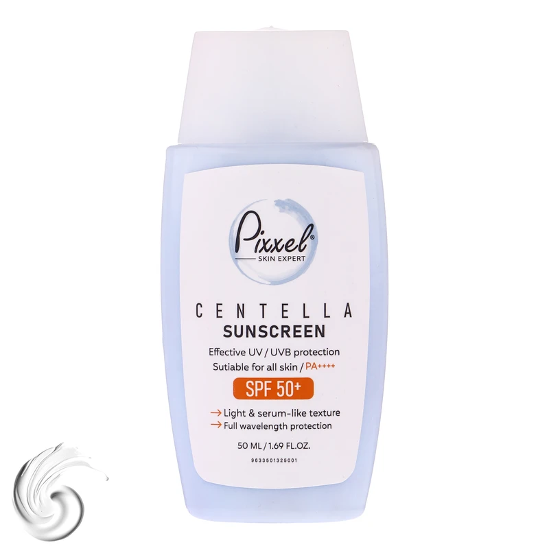 کرم ضد آفتاب بی‌رنگ پیکسل SPF 50 مدل Centella ‌محافظ UVA ،UVB، ++++PA مناسب برای انواع پوست‌ حجم 50 میلی‌لیتر