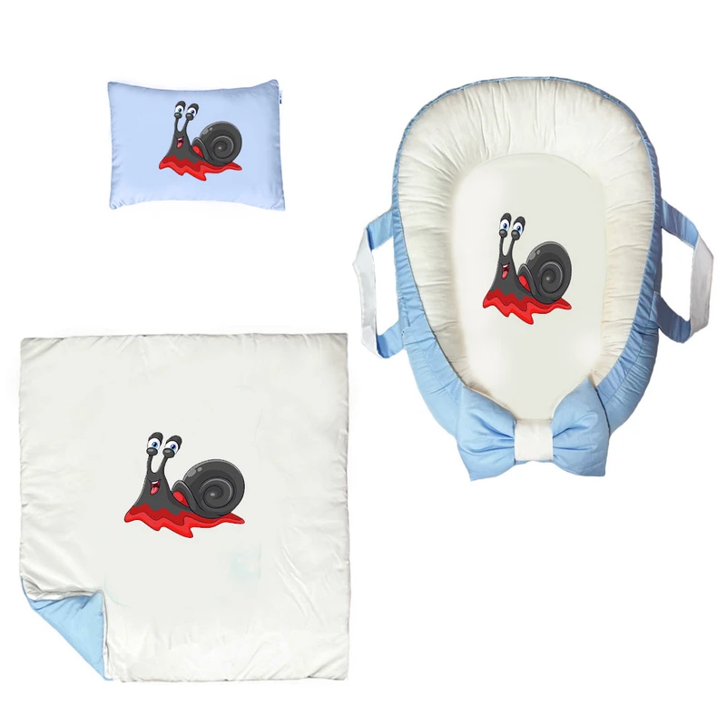 سرویس خواب سه تکه نوزاد ناریکو مدل گارد محافظ دار طرح حلزون کد 0414