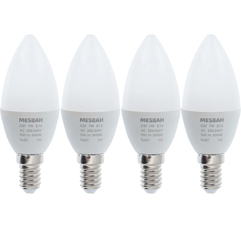 لامپ ال ای دی 7 وات مصباح مدل شمعی کد C37-7W پایه E14 بسته 4 عددی