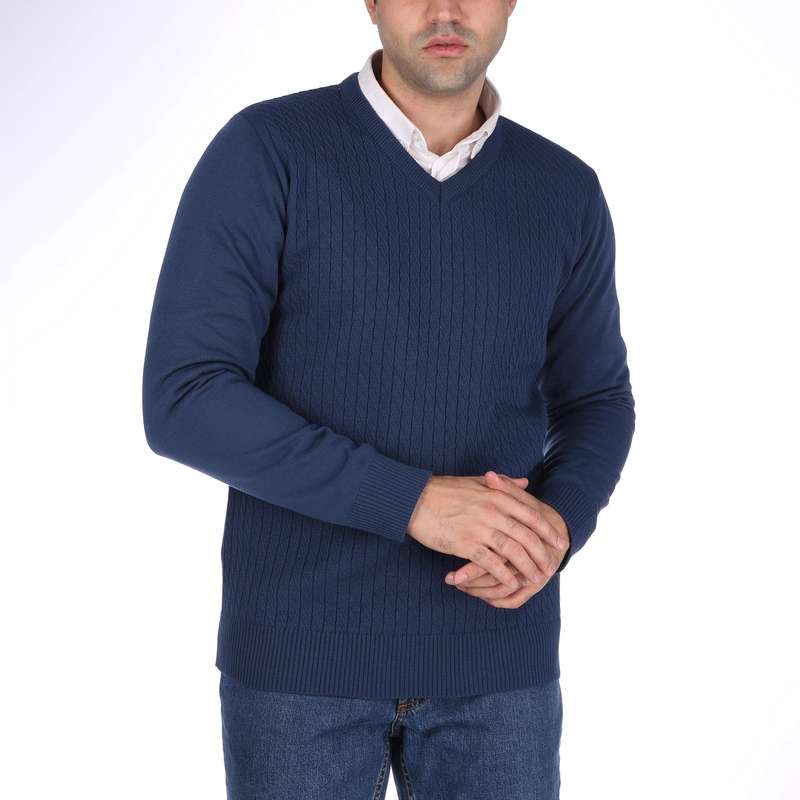 پلیور مردانه تریکو پاییزان مدل ARN یقه هفت رنگ آبی پلیور مردانه تریکو پاییزان مدل ARN یقه هفت رنگ آبی