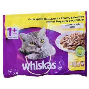 غذای پوچ گربه ویسکاس مدل Whiskas Poultry Selection in Jelly وزن 400 گرم