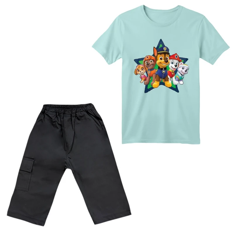 ست تی‌شرت آستین کوتاه و شلوارک پسرانه مدل سگ نگهبان کد ۱۲