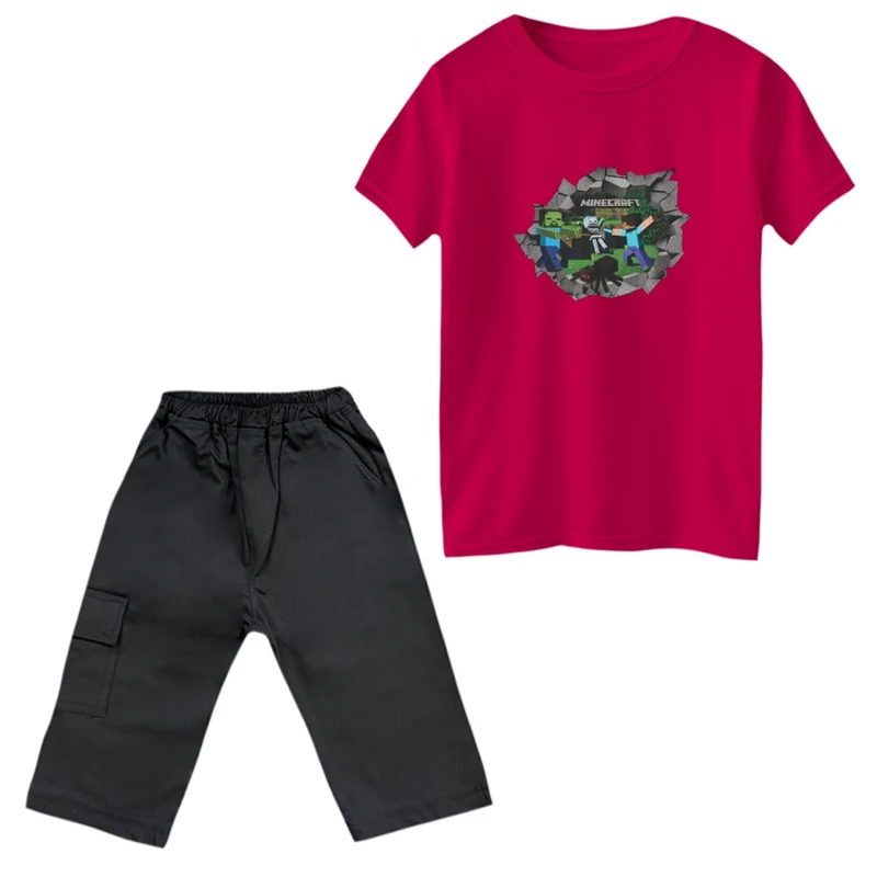 ست تی‌شرت و شلوارک پسرانه مدل ماینکرفت کد 4