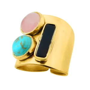 انگشتر زنانه گالری عزیزی طرح چند سنگ  مدل 14913