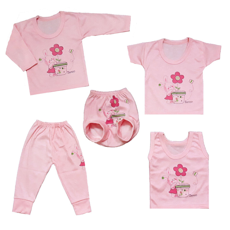 ست 5 تکه لباس نوزادی مدل rabbit رنگ صورتی