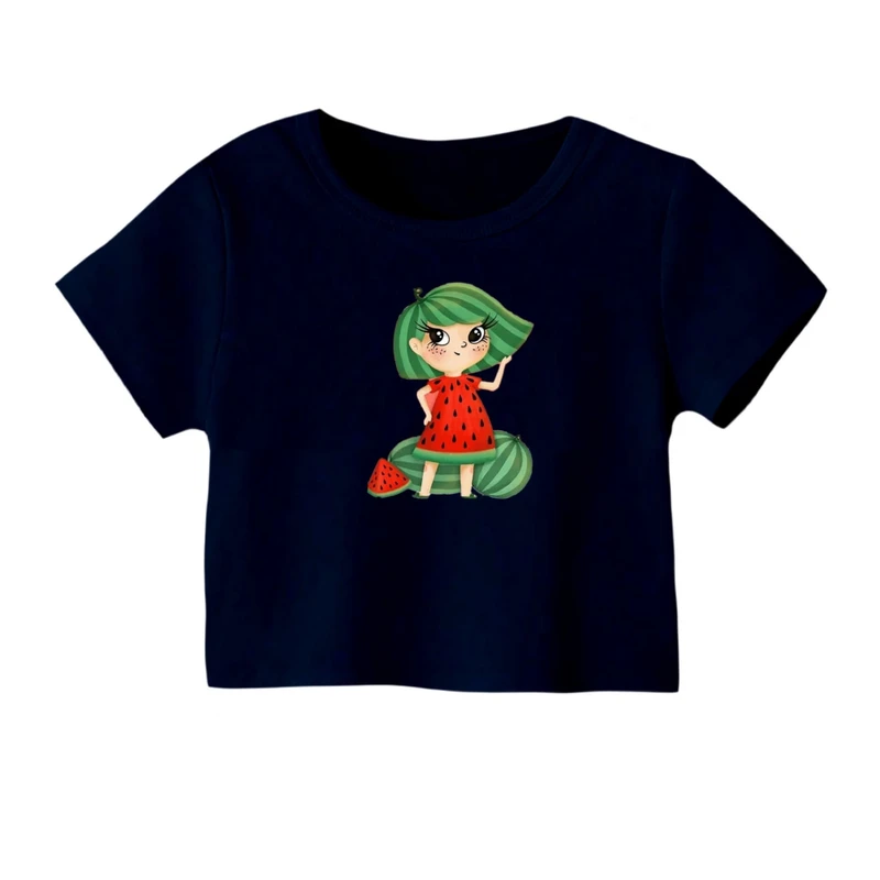 کراپ‌ تی‌شرت آستین کوتاه زنانه مدل دخترک یلدایی کد 15