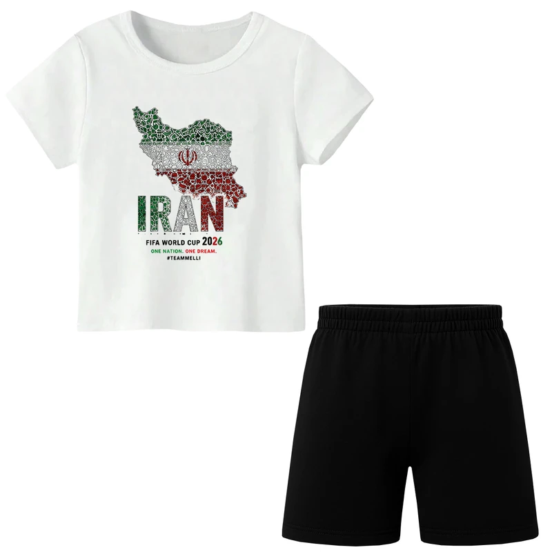 ست تی‌شرت آستین کوتاه و شلوارک راحتی پسرانه مدل A326 طرح تیم ملی