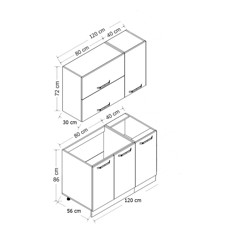 کابینت آشپزخانه فلفور کابینت مدل 120 cm مجموعه 4 عددی