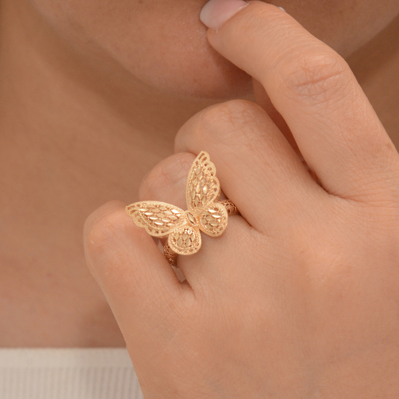 انگشتر طلا 18 عیار زنانه طلای مستجابی مدل پروانه کد 56