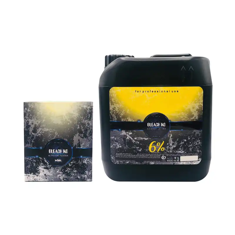 پودر دکلره بلیچ کو مدل WH وزن ۵۰۰ گرم به همراه اکسیدان بلیچ کو مدل 20Vol شش درصدی حجم 4000 میلی لیتر