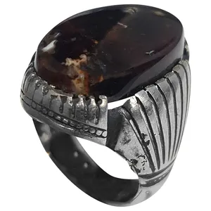 انگشتر نقره مردانه مدل عقیق سلیمانی شفت العبد کهکشانی کد ASSK2117