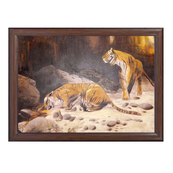 تابلو نقاشی رنگ روغن طرح ببر و برکه کد SE16