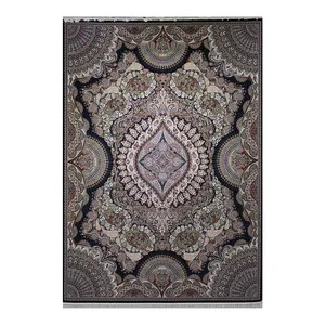 فرش ماشینی 700 شانه فرش زمرد مشهد زمینه سرمه‌ای حاشیه سرمه‌ای کد 25009