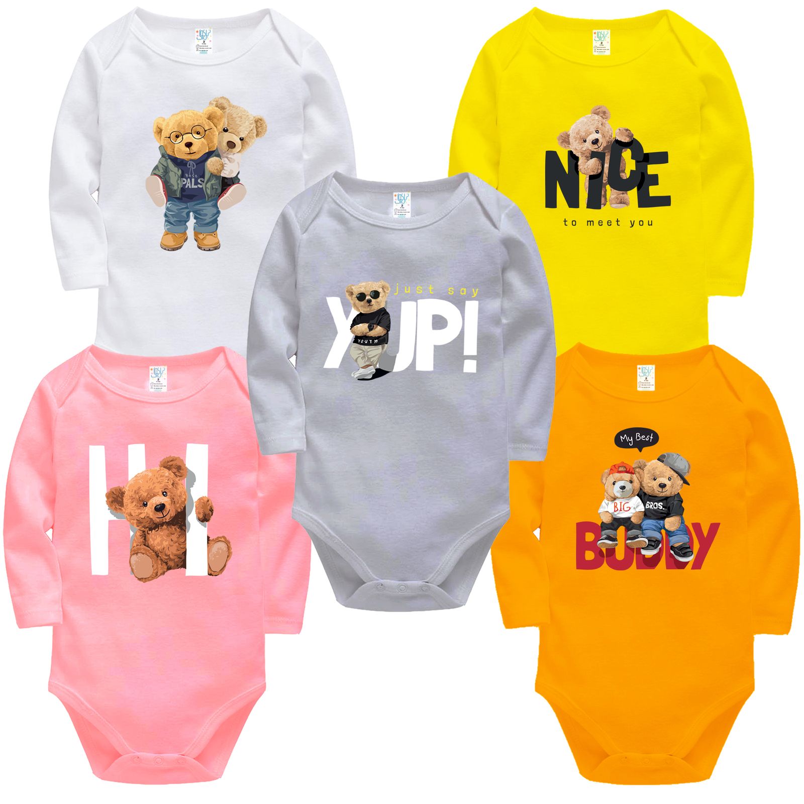 بادی آستین بلند نوزادی نیل کوک مدل Winter Teddy مجموعه 5 عددی -  - 1
