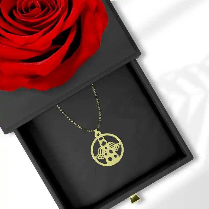 گردنبند طلا 18 عیار زنانه مدوپد مدل فرشته کد GBA10106 به همراه باکس گل رز جاویدان
