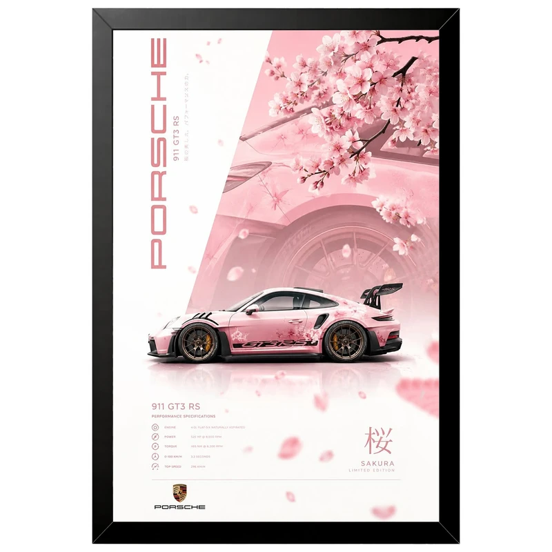 تابلو بکلیت طرح ماشین و خودرو پورشه PORSCHE 911 GT3 RS مدل B-az1024 فریم مشکی
