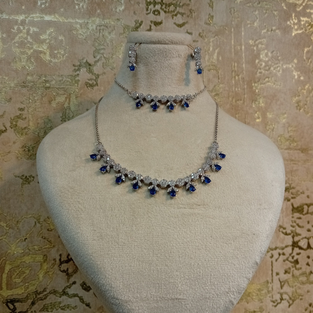 نیم ست نقره زنانه مدل یاقوت فلاور