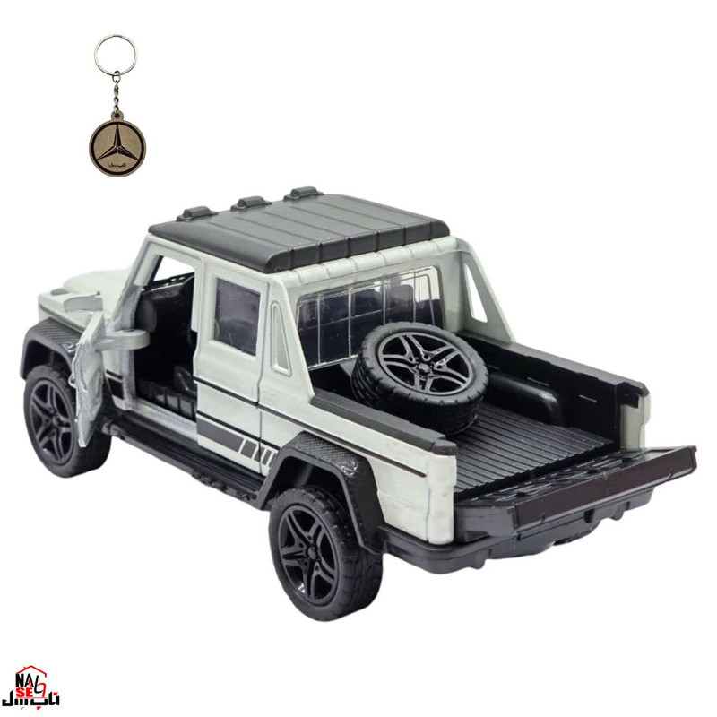 ماکت ماشین فلزی وانت بنز جی کلاس ناب سل مدل MERCEDES BENZ G-CLASS عقبکش، چراغدار و موزیکال با در و صندوق بازشو به‌همراه جاسوییچی
