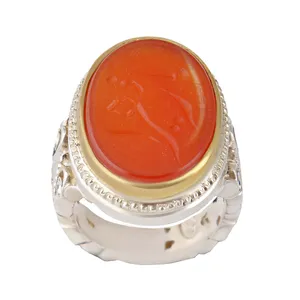 انگشتر نقره مردانه بازرگانی میلادی مدل  عقیق یمنی کهنه خطاطی یا زهرا رکاب ارره کاری دست ساز کد AM_2668