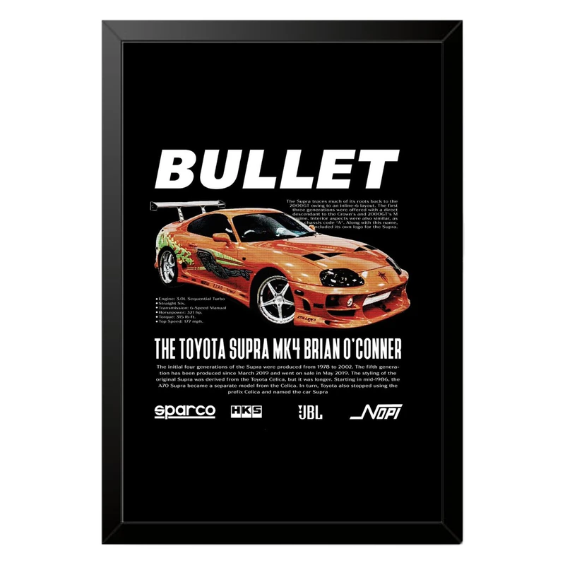 تابلو بکلیت طرح ماشین و خودرو تویوتا TOYOTA SUPRA MK4مدل b-po1551 فریم مشکی