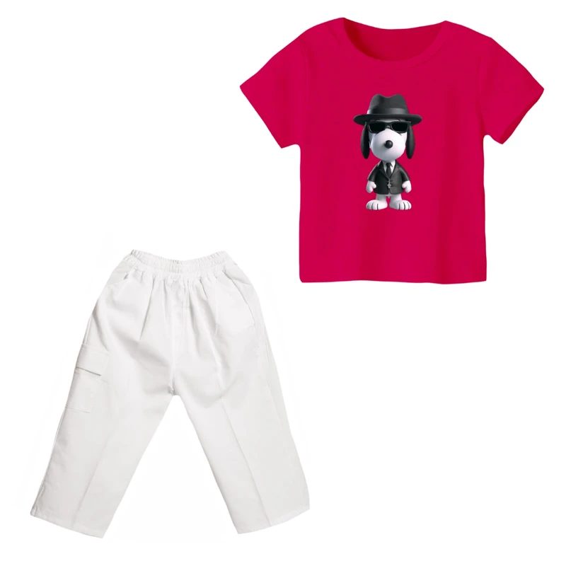 ست تی شرت و شلوارک دخترانه مدل اسنوپی کد ۲۹