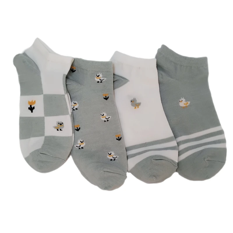 جوراب ساق کوتاه زنانه مدل مچی گل  و جوجه کد MZN6 بسته 4 عددی