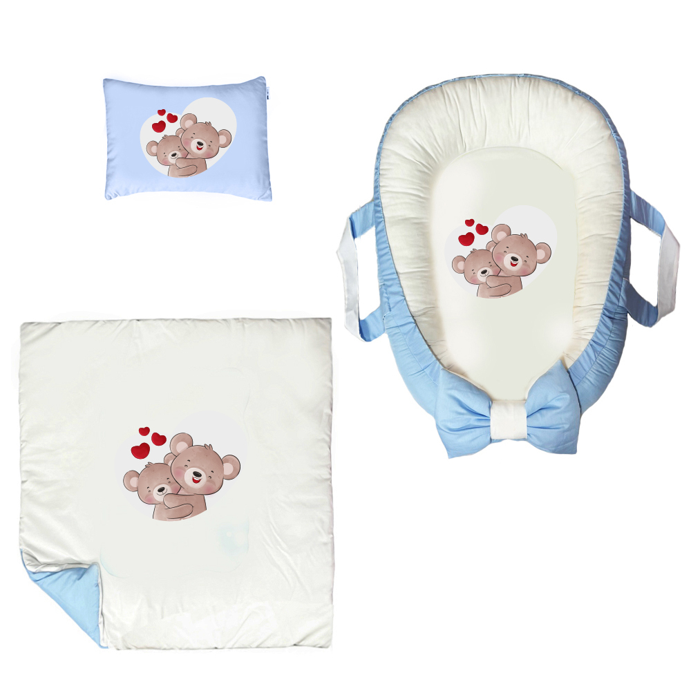 سرویس خواب سه تکه نوزاد مدل گارد محافظ دار طرح خرسی کد 048