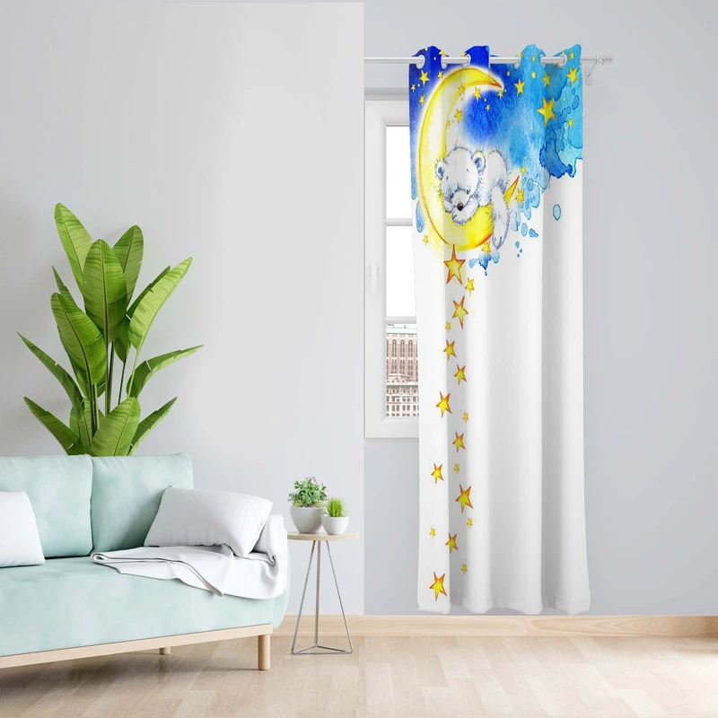 پرده طرح کودک ماه و خرس مدل مخمل پانچی کد 5359 z سایز 140x200 سانتی متر