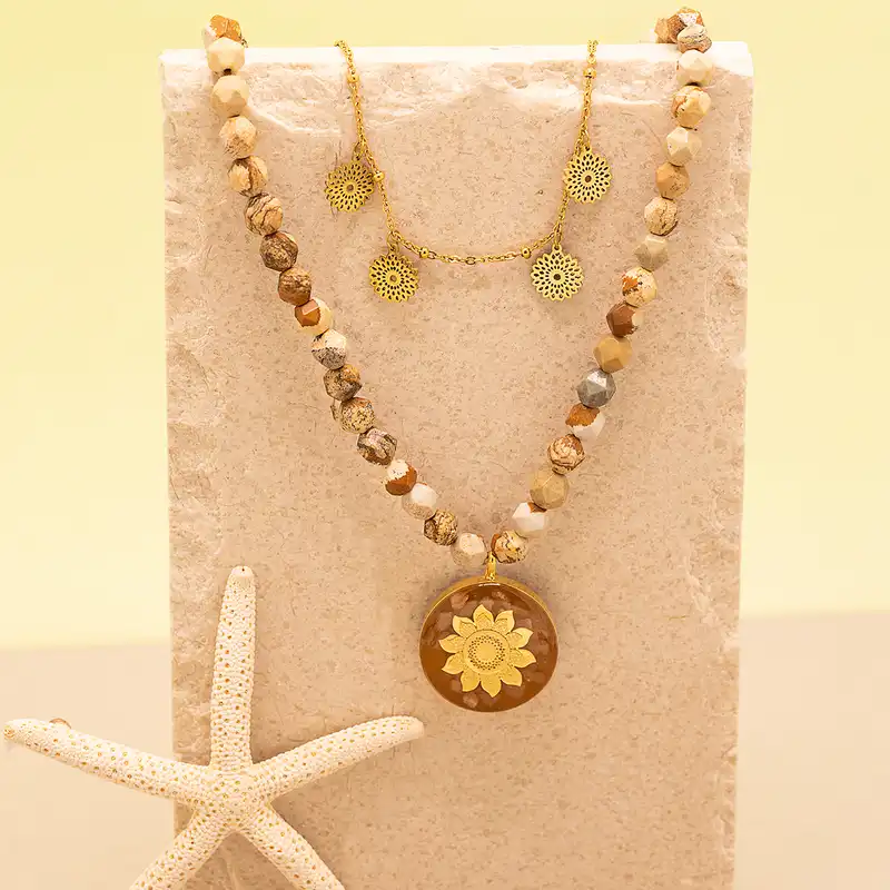 گردنبند زنانه مارک گلد طرح گل آفتابگردان کد GN3066