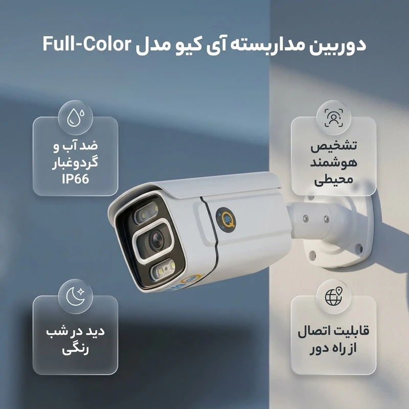 عکس شماره 2 : دوربین مداربسته آنالوگ بولت فضای باز آی کیو مدل full-color با استاندارد ip66، هوش مصنوعی نسخه v5.0، تشخیص هوشمند شرایط محیطی و قابلیت اتصال از راه دور به dvr آی کیو