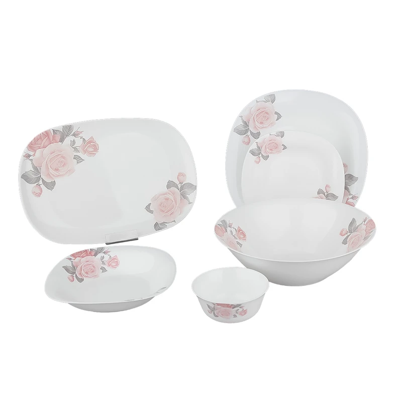 سرویس غذاخوری اوپال 26 پارچه 6 نفر لومینارک مدل کارین رز فلورین صورتی