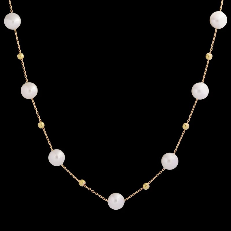 گردنبند طلا 18 عیار زنانه با زنجیر حلقهای (فلامینگو) طلای مستجابی مدل مروارید کد 40