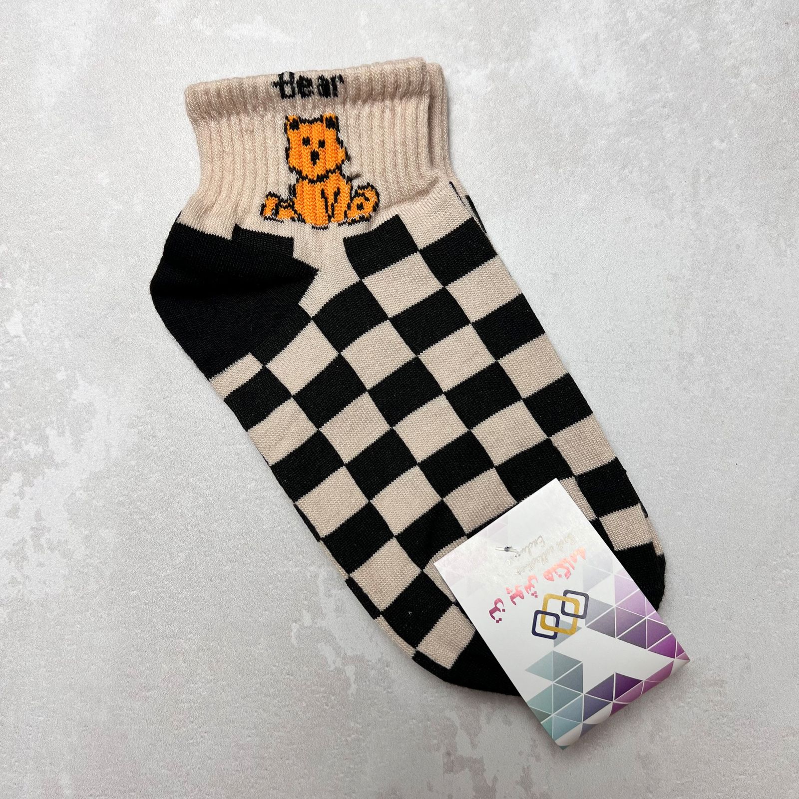 جوراب ساق کوتاه زنانه تن پوش هنگامه مدل فانتزی خرسی بسته 4 عددی -  - 3