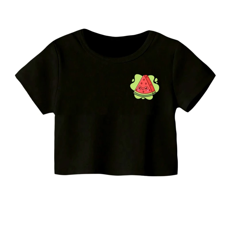 کراپ‌ تی‌شرت آستین کوتاه زنانه مدل هندوانه یلدایی کد 46