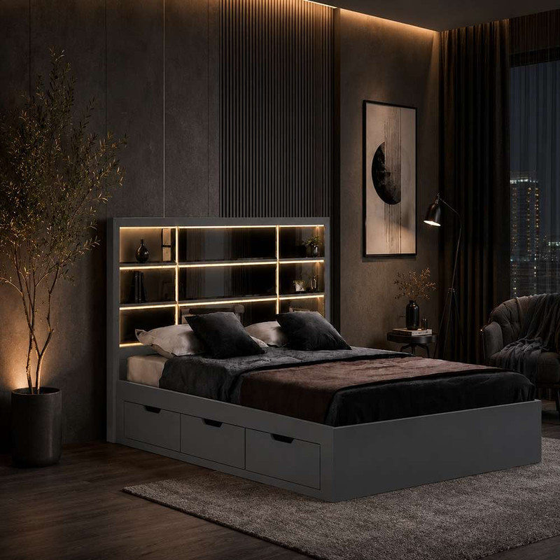 تخت‌خواب ملامینه یک و نیم نفره تخت خواب توپولون مدل آینه شیار سایز 120 * 200 سانتی‌متر