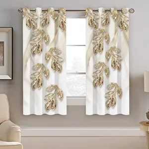 پرده نیروانا طرح گل طلایی مدل هازان کد 8428 سایز 140×200 سانتی متر