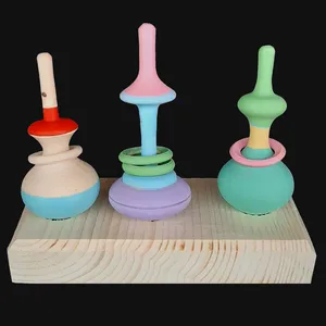 فرفره چوبی مدل حلقه ای به همراه پایه مجموعه 3 عددی