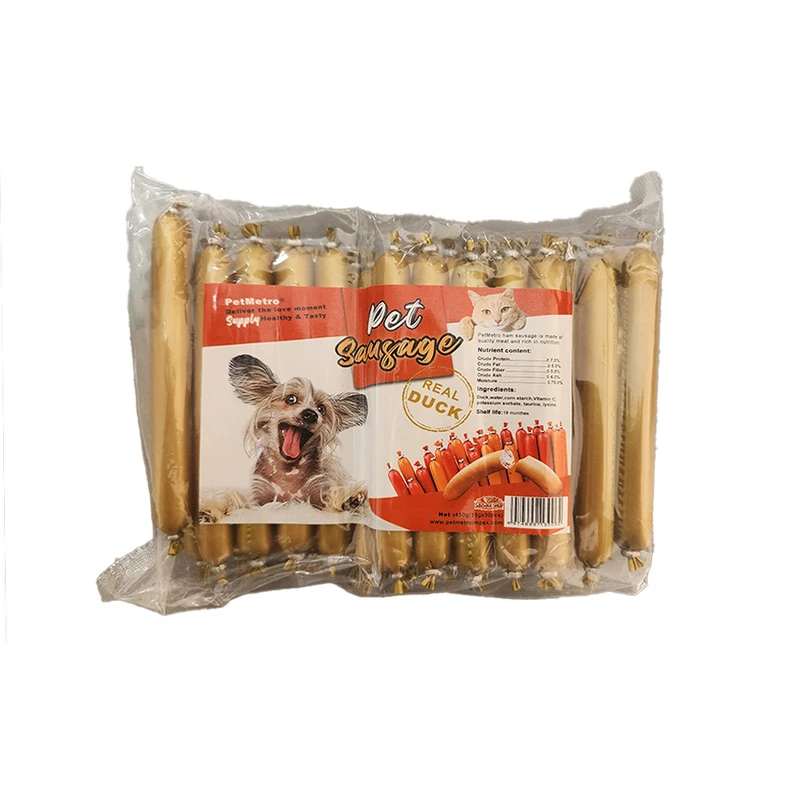 تشویقی سگ پت مترو مدل سوسیس طعم اردک وزن 450 گرم