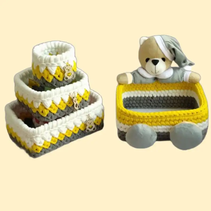 سبد قلاب بافی تریکو مدل سیسمونی خرسی کد 1212 مجموعه 4 عددی