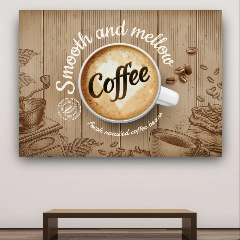 تابلو بوم طرح مخمل قهوه مدل فنجان لاته کد BK22736