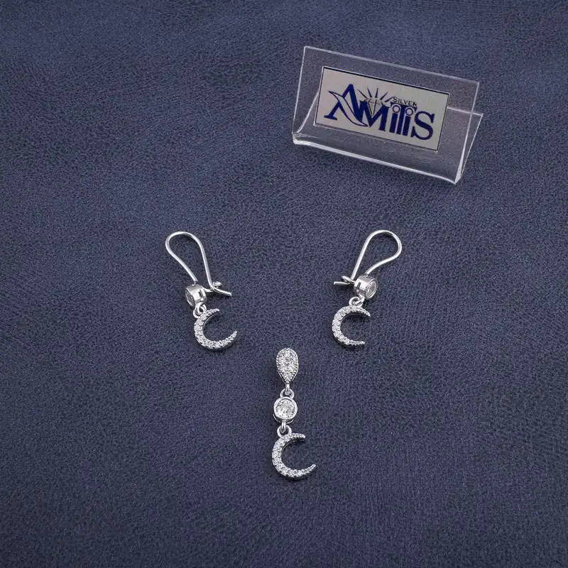 نیم ست نقره زنانه آمیتیس مدل هلال ماه کد AMT-N218