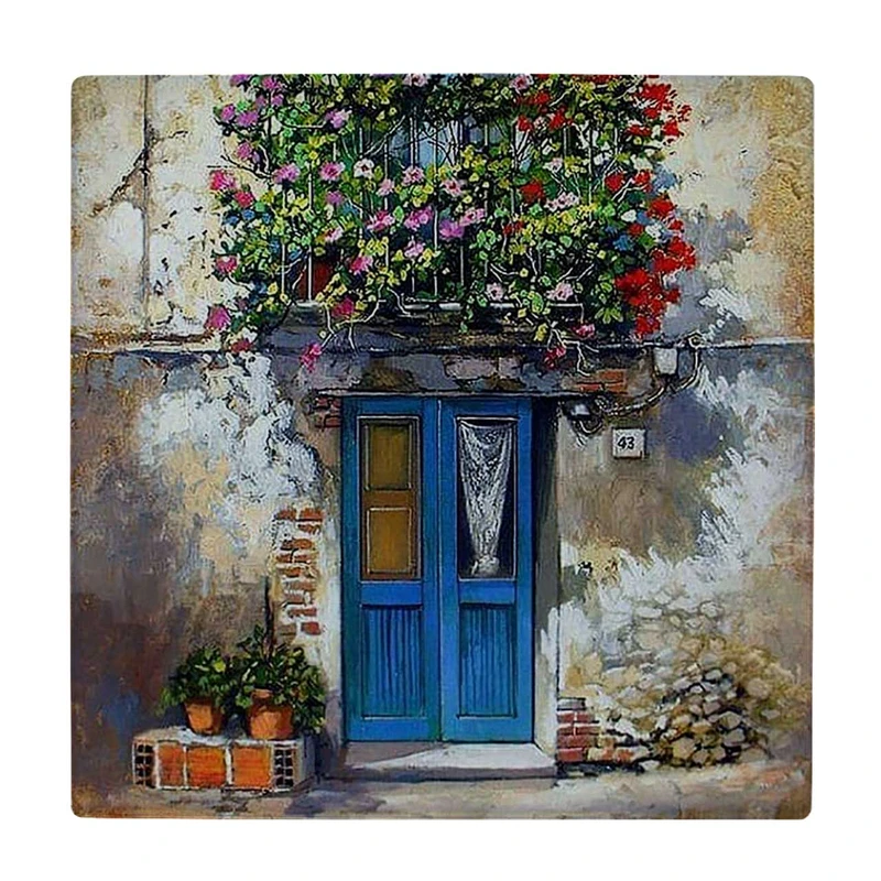 زیر لیوانی  طرح در قدیمی و گلدان های شمعدانی کد    6229710_5846