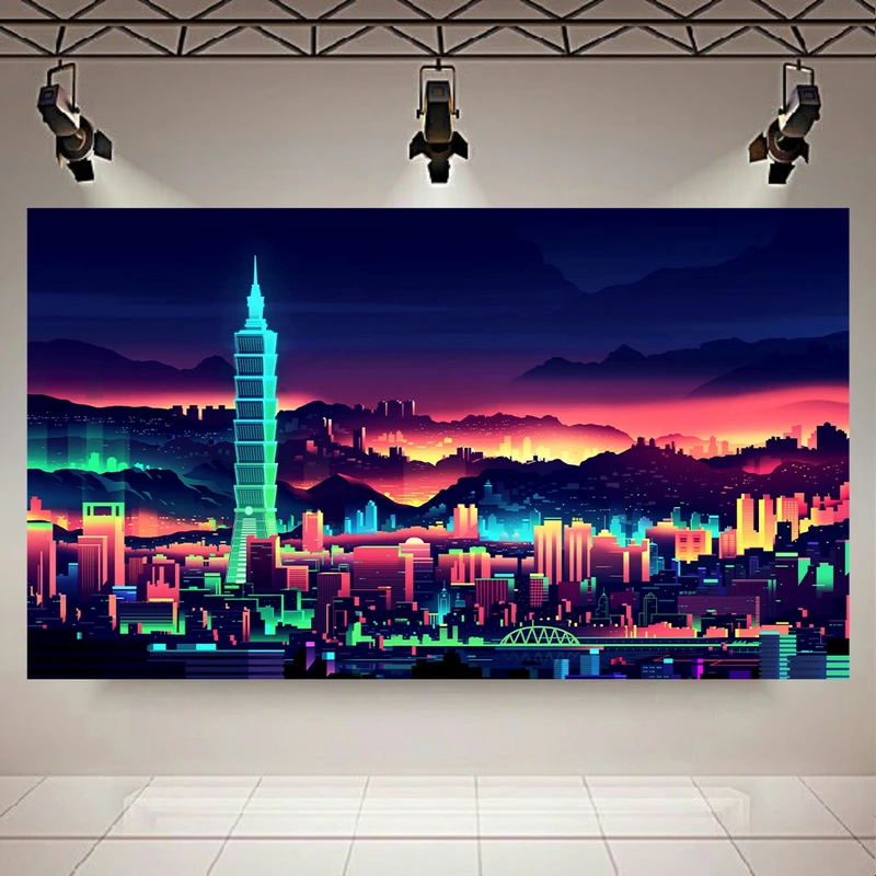 تابلو بوم طرح نمای شهر تایوان مدل Art کد AR8590