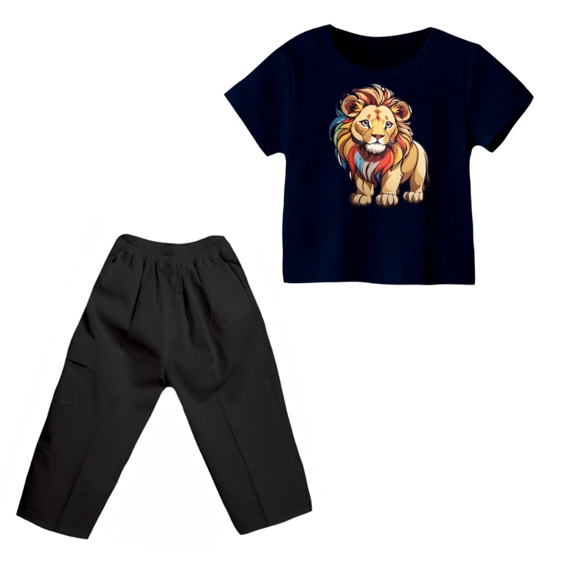 ست تی شرت و شلوارک پسرانه مدل شیر کد 7