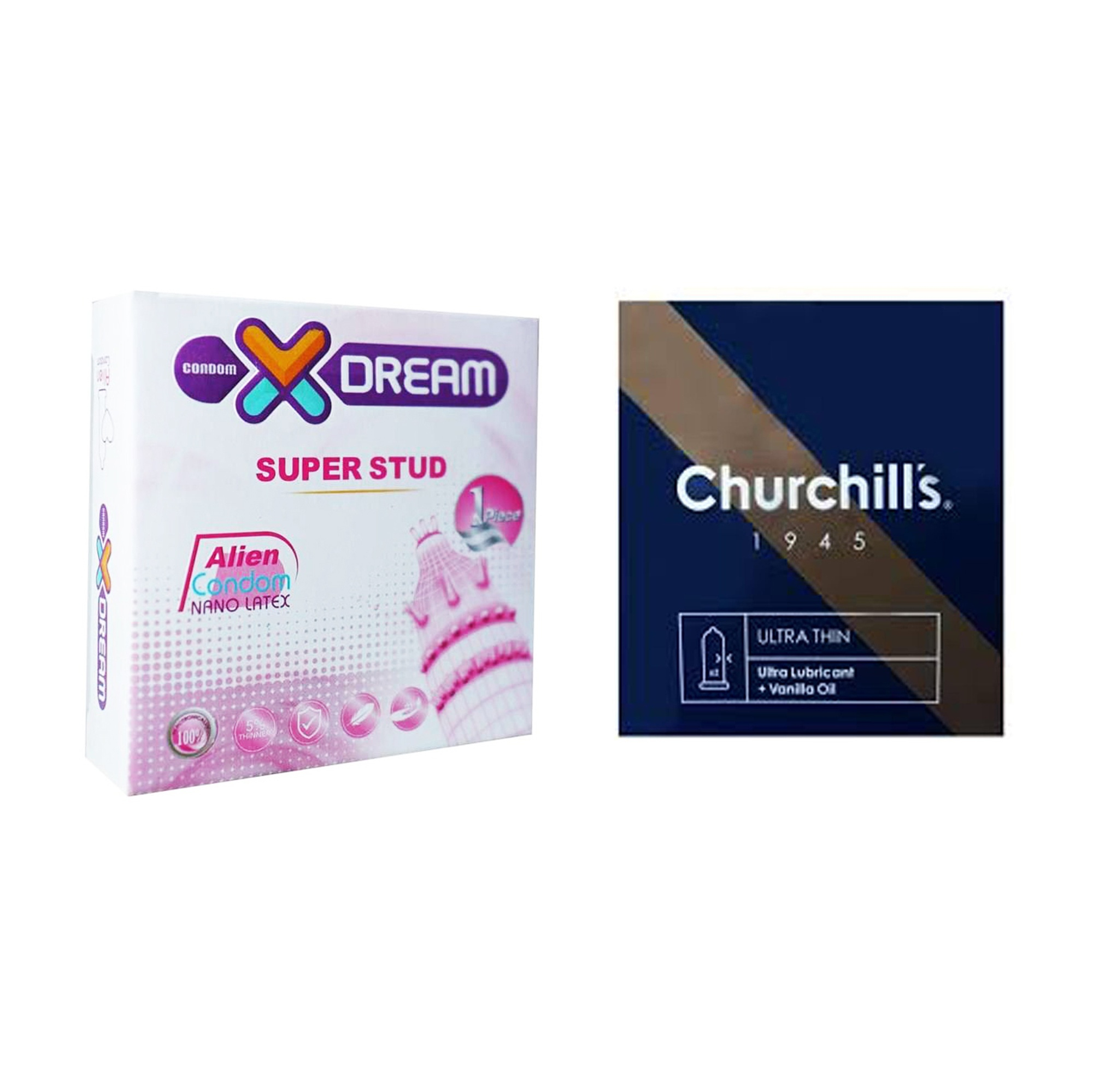 کاندوم چرچیلز مدل Ultra Thin بسته 3 عددی به همراه کاندوم ایکس دریم مدل Super Stud