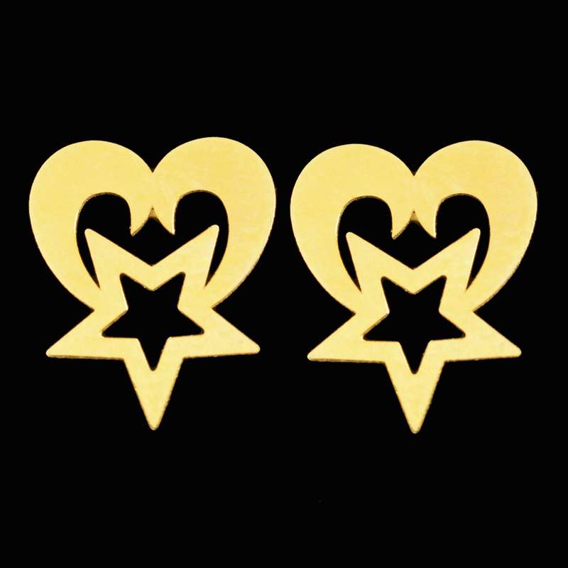 گوشواره طلا 18 عیار زنانه طلای مستجابی مدل قلب و ستاره کد 670188