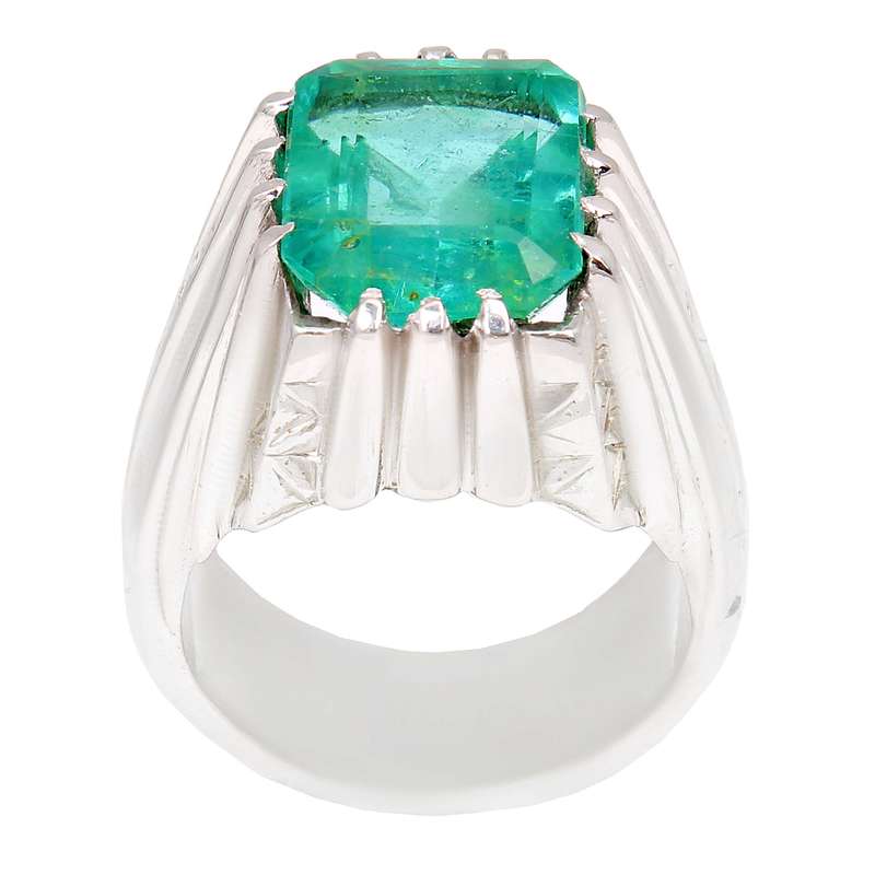 انگشتر نقره مردانه بازرگانی میلادی مدل گل سنگ زمرد رکاب دست ساز کد AM_2351