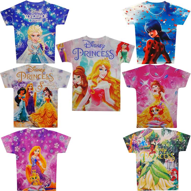 تی شرت دخترانه مدل دختر کفشدوزکی ، السا ، پرنسس بل ، گیسوکمند و تیانا کد 17 مجموعه7 عددی